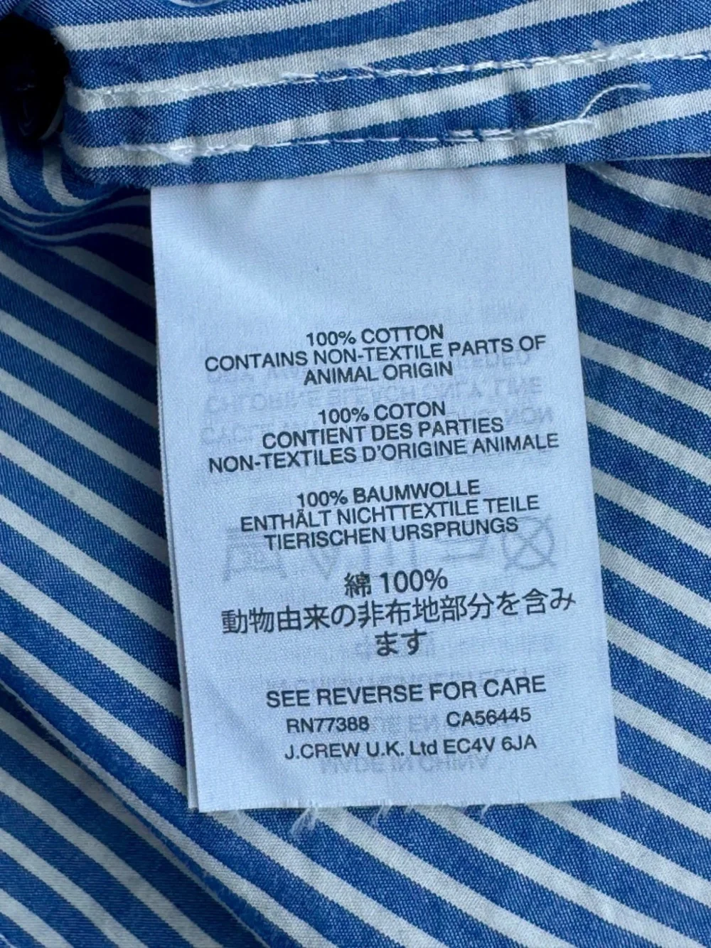 J Crew Striped Tie Neck Tuxedo Ruffle Cotton Shirt Blue White Size 6